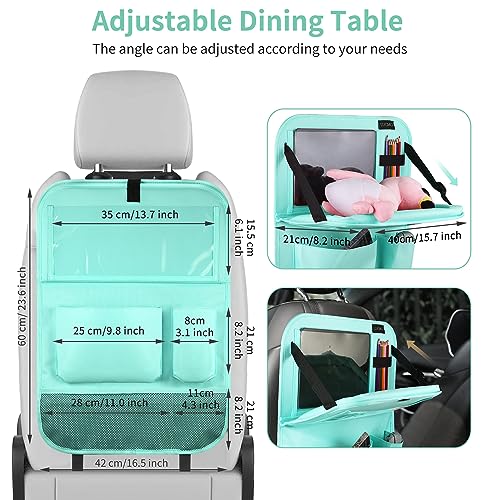 Car Backseat Organizer with Tablet Holder-2 Pcs,6 Storage Pockets Car Storage Organizer with Foldable Food Tray,Protectors Kick Mats Travel Accessories-Light Blue - color: Cerulean Breeze, size: 2 Pack with Food Tray
