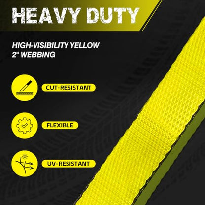 2'' x 114'' Heavy Duty Adjustable Car Tie Down Straps with Snap Hook for Trailers, 10,000 lbs Break Strength, Axle Tire Ratchet Straps with Snap Hooks for Hauling UTV, SUV, Truck, Any Cars - Yellow - color: Yellow