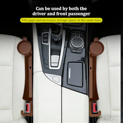 2PCS Car Seat Gap Filler, Soft Carbon Fiber Vehicle Between Seat and Console Organizer with Cup Holder, Prevent Falling Automotive Interior Chair Gap Plug, Universal Fit (Brown) - color: Brown