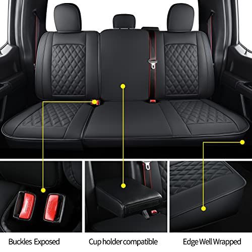 LUCKYMAN CLUB F150 Faux Leather Seat Covers Fit for 2015-2024 2025 F150 SuperCrew and 2017-2025 F250 F350 F450 Super Duty Crew Cab Pickup Trucks(Rear,Black)