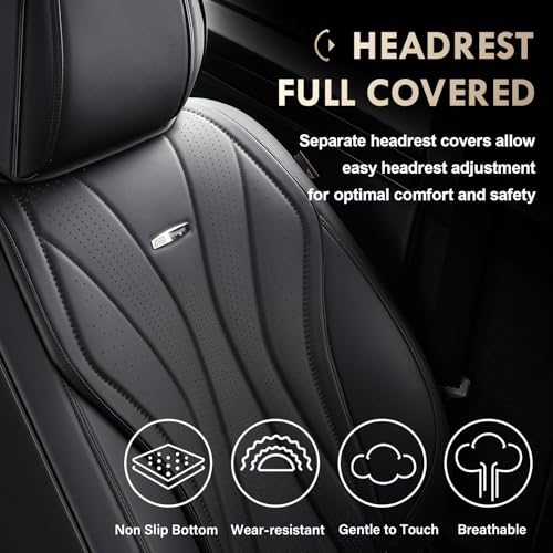 Coverado Car Seat Covers Full Set, Luxury Faux Leather Seat Cover, Black Seat Covers for Cars, Front and Back Seat Cover Waterproof Car Seat Protector Car Seat Cushion Universal Fit for Most Vehicles