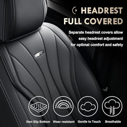 Coverado Car Seat Covers Full Set, Luxury Faux Leather Seat Cover, Black Seat Covers for Cars, Front and Back Seat Cover Waterproof Car Seat Protector Car Seat Cushion Universal Fit for Most Vehicles