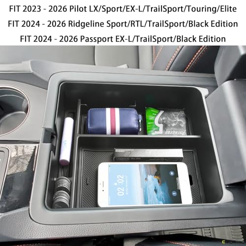 EDBETOS Center Console Organizer Compatible with 2023-2026 Honda Pilot, 2024 2025 2026 Ridgeline/Passport Insert Tray Secondary Storage Armrest Box ABS Plastic Material, Black - color: Black