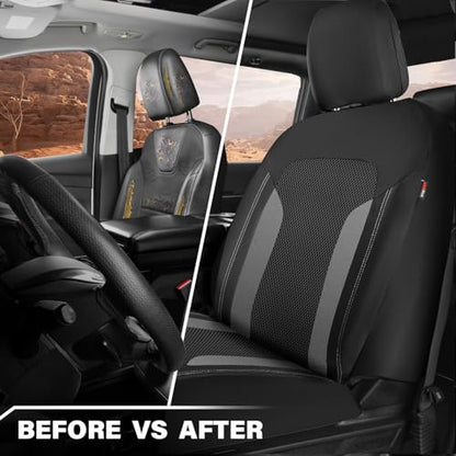 CAR PASS 3D Air Mesh Car Seat Covers Front Seats Low Back Bucket, Breathable Sporty Mesh in Summer Airbag Compatible Universal Fit 95% Automotive SUV,Truck,Sedan Interior Protector, Black Gray 2PCS