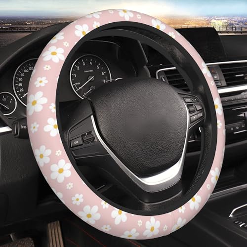 Car Steering Wheel Cover,Pink Flower Universal Non Slip Wheel Protector 15 Inch Elastic Car Accessories for Men Women - color: Pink Flower