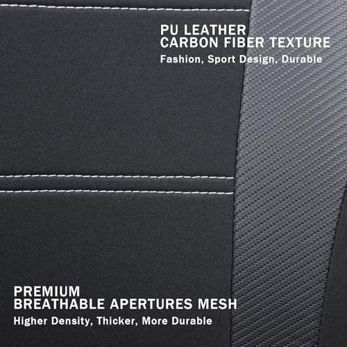 Champlus Car Seat Covers, Carbon Fibre and Durable Breathable Mesh 2 Front Bucket Seat Covers, Universal Fit Automotive Sedan Cars, SUVs, Trucks, Mini Vans, Airbag Compatible, Easy to Install - color: Black