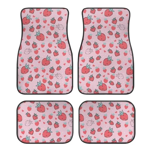 Love Strawberry Pink Automotive Floor Mats Set of 4Pcs Carpet Front & Rear Car Floor Mats Universal Fit - color: Love Strawberry Pink
