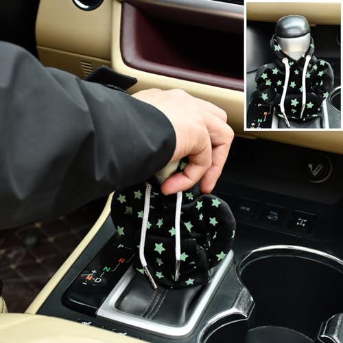 Automotive Interior Mini Funny Car Gear Shift Hoodie Knob Cover Universal Upgrade Star Glow in The Dark Gear Shift Cover, Black A