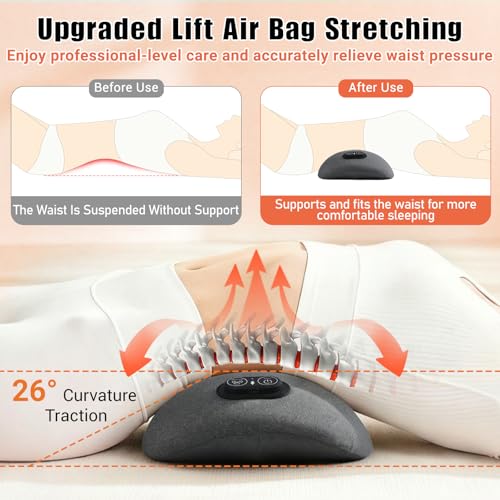 3-in-1 Electric Lumbar Support Pillow with Heat, Vibration and Traction, Triple Fusion Low Back Massager for Pain Relief Deep Tissue, Ergonomic Memory Foam Lumbar Support Massager for Car/Bed/Office