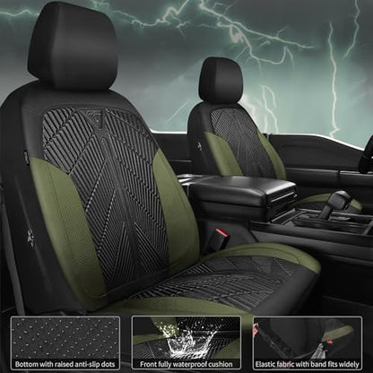 CAR PASS Waterproof Car Seat Covers Front Seats Covers Neoprene Wetsuit, All-Weather Non-Slip Durable,Universal Fit for SUV Sedans Trucks Vans Automotive,Armrest Airbag Compatible,Emboss 2 Black Green - color: Black and Green, size: Two Front