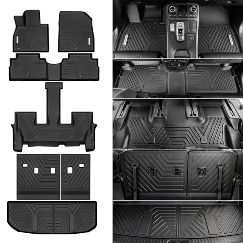 YITAMOTOR Floor Mats Fit for Hyundai Palisade 2020-2025 7/8 Seats, TPE All Weather Car Protection Floor Liners Palisade Accessories, 1st & 2nd & 3rd Row & Backrest Mat & Cargo Liner, Black - style: 2020-2025 Palisade Full Set