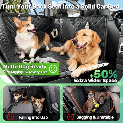 Zanch Heavy-Duty Dog Car Seat Cover, Flat Solid Back Seat Extender for Multi Large Dogs, Hard Bottom Supports 450 lb, Waterproof Scratchproof Hammock Protector, Standard for Cars, SUV, Trucks, Black