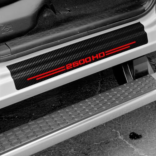 4 Pcs Carbon Fiber Car Door Sill Scuff Plate Auto Door Entry Guard Scratch Shield for GMC Sierra 2500HD Chevrolet Silverado 2500HD Auto Accessories (Red, 2500HD) - color: Red, size: 2500HD