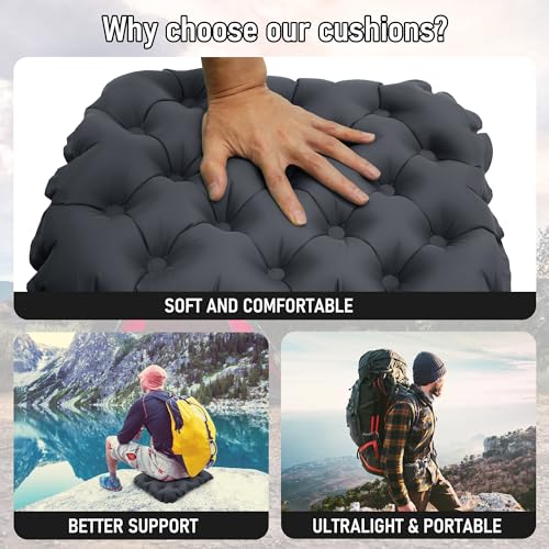 Inflatable Seat Cushion, Lightweight Stadium Seat Pad, Travel Air seat Cushion Anti-Slip for Airplane, Long Flights, Hiking, Climbing, Home and Camping, Home and Camping (Black) - color: Black