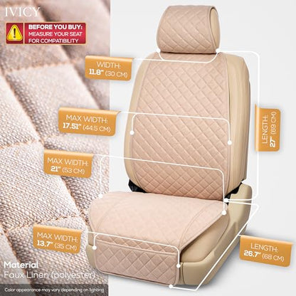 IVICY Faux Linen Front Car Seat Cover – Non-Slip Bucket Seat Protector for Most Cars, SUVs, Vans & Trucks – 1 Seat Cover, Machine Washable, Side-Airbag Friendly, Light Beige - color: BEIGE HYB LN