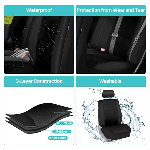 FH Group Car Seat Covers Full Set Neoprene - Universal Fit, Automotive Low Back Front Seat Covers, Airbag Compatible, Split Bench Rear Seat, Washable Seat Cover for SUV, Sedan Black