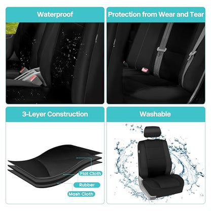 FH Group Car Seat Covers Full Set Neoprene - Universal Fit, Automotive Low Back Front Seat Covers, Airbag Compatible, Split Bench Rear Seat, Washable Seat Cover for SUV, Sedan Black