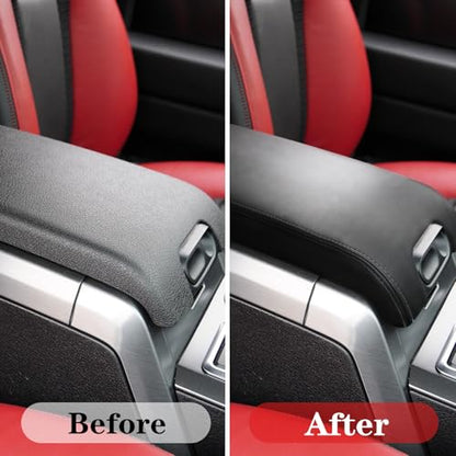 Center Console Armrest Cover Replacement Compatible with Ford F-150 F150 12th Gen 2009-2014, Leather Armrest Protector Accessories (Black,Leather Part Only)