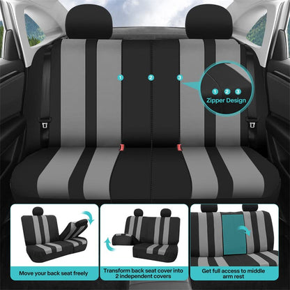 FH Group Car Seat Cover Full Set Striking Striped Gray Car Seat Covers with Front Seat Covers and Rear Split Bench Car Seat Cover Universal Fit Interior Accessories for Cars Trucks and SUVs