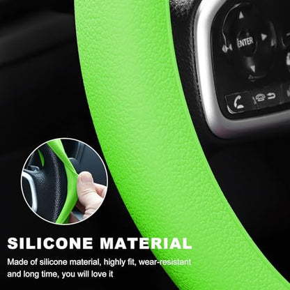 DXNQ Car Steering Wheel Cover, 13 to 14.17 inches Anti-Slip Silicone Steering Wheel Protector, Soft Flexible Shock-Absorbent Steering Wheel Protective Cover for Most Car Models (Green) - color: Green