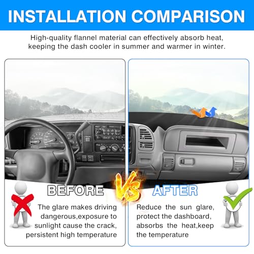 Autorder Dashboard Cover Mat for 1997-2000 Chevy Chevrolet Silverado/GMC Sierra C1500 C2500 C3500 K1500 K2500 K3500, 1997-1999 GMC Yukon/Chevy Tahoe Accessories Dash Cover Flannel Dash Mat Protector - size: Black 1997-2000 Silverado
