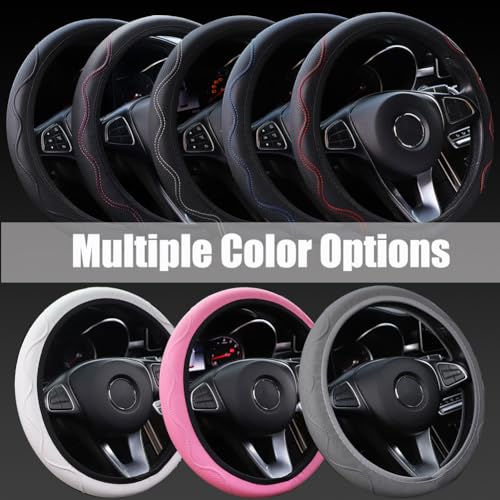 Elastic Steering Wheel Cover Gray Universal 14-15 inch Steering Wheel Covers Soft Microfiber Leather Breathable Anti-Slip Durable Car Accessories Fit for Suvs, Vans, Trucks - color: Gray02