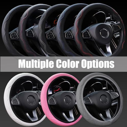 Elastic Steering Wheel Cover Gray Universal 14-15 inch Steering Wheel Covers Soft Microfiber Leather Breathable Anti-Slip Durable Car Accessories Fit for Suvs, Vans, Trucks - color: Gray02