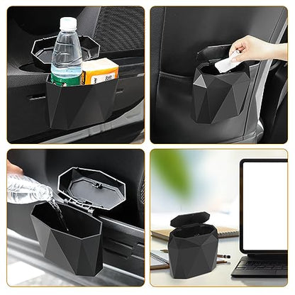 Wontolf Mini Car Trash Can Bin Garbage Can with Lid and 60pcs Trash Bags, ABS Diamond Design Dustbin Car Organizer Container Accessories