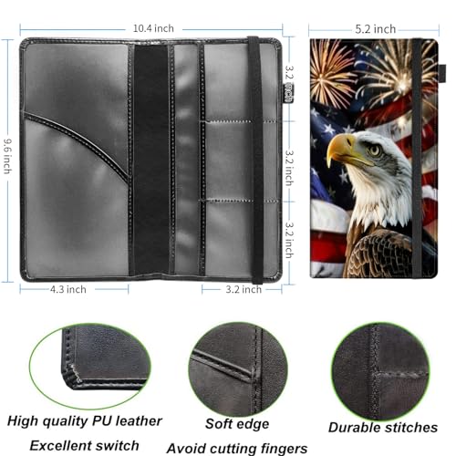 Car Registration and Insurance Holder,Leather Vehicle Glove Box Organizer Wallet for Document,Perfect for any Car,Truck,Motorcycle,Driver License,Trailer or Boat,Men & Women,American Flag-289 Eagle