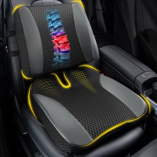 Back Cushions & Seat Cushions: Memory Foam Car Seat Cushion with Lumbar Support Pillow for Long Driving, Office Chair Pillow for Butt and Back Pain Relief, Great for Car, Office, Desk Chair - Black - color: Black