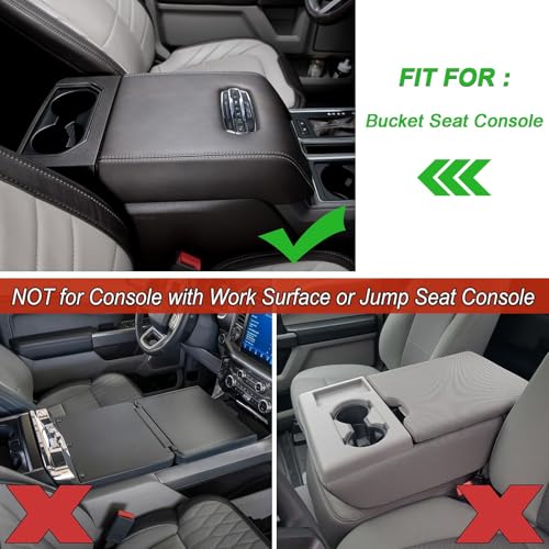 F150 Center Console Cover Compatible with 2015-2020 F150, 2017-2022 F250 F350 F450 and 2018-2024 Expedition Accessories, Customized Leather Armrest Cover Protector (Bucket Seat Only) - size: Bucket Console 15-20 F150 & 17-22 F250 F350