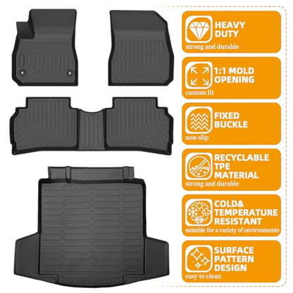 Floor Mats for Chevy Malibu 2016-2025, Custom Fit Chevrolet Malibu LS, RS, LT, Premier, 2023 Malibu Floor Mats, TPE Duty Anti-Slip 1st & 2nd Row & Cargo Liner,Cargo NOT for Hybrid 2017-2024 or Limited - style: 5)2016-2025|Malibu|Floor&Cargo Mats