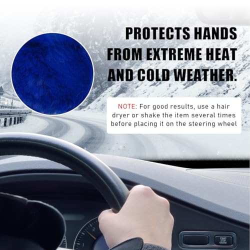 5 PCS Fluffy Steering Wheel Covers Set, Faux Wool Steering Wheel Cover & Handbrake Cover & Gear Shift Cover & 2 Seat Belt Shoulder Pads, Universal Car Accessories (Dark Blue) - color: Dark Blue
