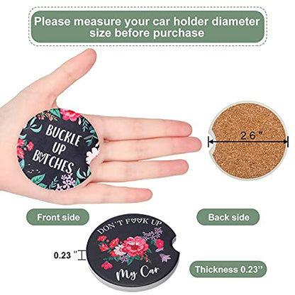 Boao 4 Pcs Floral Car Cupholder Coasters for Valentine's Day, Ceramic Coasters 2.56'' Anti Slip Base with Finger Notch for Dry Clean, Car Interior Accessories, Birthday Gifts - style: Floral