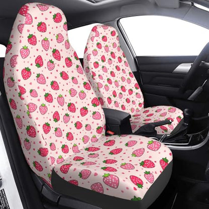 Dujiea Pink Strawberry 2 Pcs Universal Auto Seat Covers Front Seats Only, Vehicle Bucket Seat Protectors Fit for Most Car SUV Sedan and Truck - color: Strawberry