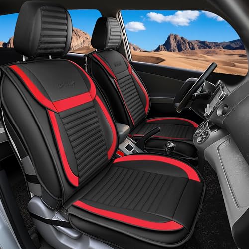Full Set Car Seat Covers, Faux Nappa Leather, Airbag Compatible and Waterproof Protectors for Sedans SUVs, Breathable Interior for Active Families, Pets, and Commuters (5 Seats, Black/Red) - color: Black+Red, size: Full set