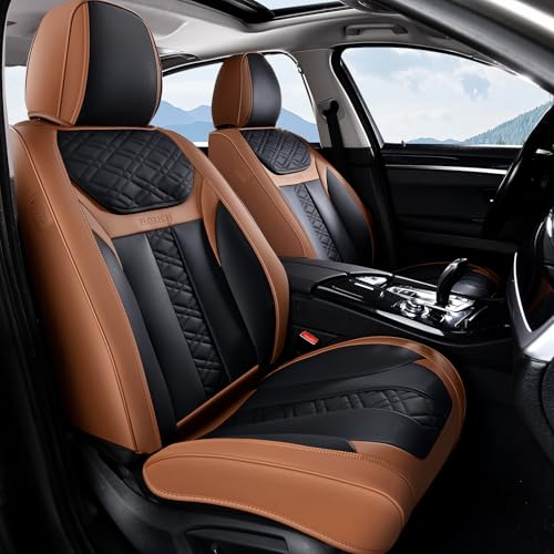 Seat Covers, Front Seat Covers 2 PCs, Automotive Seat Cover for Cars, Luxury Leather Universal Seat Cover Accessories Fit for Most Cars SUV Truck Sedans(Brown) - color: Brown, size: Frontpair