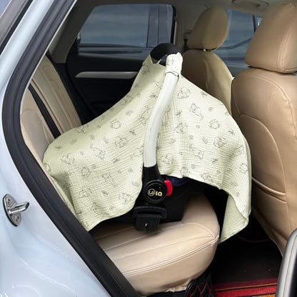 100% Muslin Cotton Car Seat Cover Baby, Carseat Canopy Cover, Universal Fit Stroller Covers for Boys and Girls (Cute Elephant) - color: cute elephant