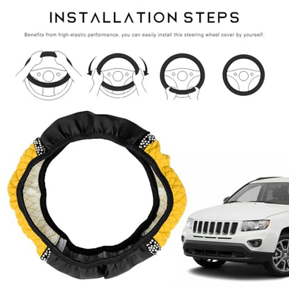 Bling Car Steering Wheel Cover, 15 Inch Sparkly Rhinestone Soft Leather Steering Wheel Protector, Non-Slip Universal Auto Elastic Steering Wheel Covers for Women Girls (Yellow) - color: Yellow