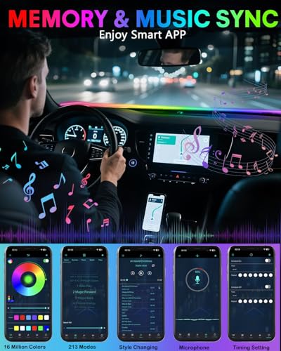 Acrylic Interior Car LED Strip Light with Motion-Activated Switch, 59.1" Neon Ambient Light, RGB Colors, APP Control, Music Sync - color: Dreamcolor 59.1 inch (Only Acrylic Light Strip)