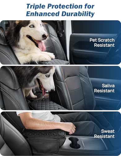 JOYTUTUS Center Console Cover with Storage Bag for SUV Sedan Car, Thin Middle Console Cover Arm Rest Pad, Leather 12.6" x 7.75" x 0.66"