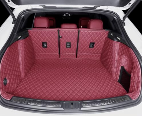 ZYCHUANGYING Trunk Mat Compatible with Porsche-Macan(Gas Model) (Trunk Mat+Backrest Mat+High Sides Panel) Heavy Duty Leather Cargo Liner Anti-Slip - color: Red, size: MacanTrunk Mat