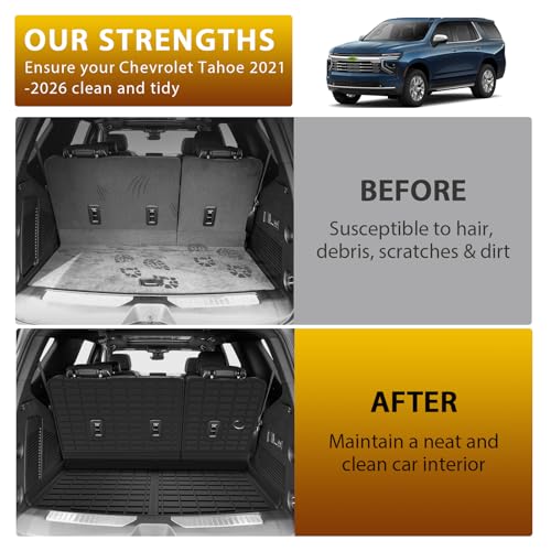 Floor Mats for 2021-2025 2026 Chevrolet Chevy Tahoe/GMC Yukon 7 Passenger Car Mats, All Weather TPE Custom Cargo Liner Seat Back Covers Protectors Full Set Car Accessories (Not for Yukon XL) - size: 2)Chevy Tahoe/GMC Yukon 7Seater｜21-26｜Full Set