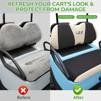10L0L Golf Cart Seat Covers, Super Comfort Cooler Than Vinyl Seat Cover, Front and Rear Seat Cover for Yamaha EZGO Club Car, No Drilling Breathable Mesh Bench Seat Blanket, Machine Washable - color: Black + Beige, style: Front Seat - For Yamaha & Club Car