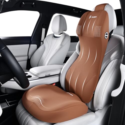 Memory Foam Seat Cushion for Car and Lumbar Support Headrest Pillow Ergonomic Car Seat Back Support Neck Pillow for Driving Truck Driver Seat Cushion Lumbar Pillows for Back Pain Relief, Brown - color: Brown, size: Seat Cushion + 2-in-1 Lumbar&headrest Pi