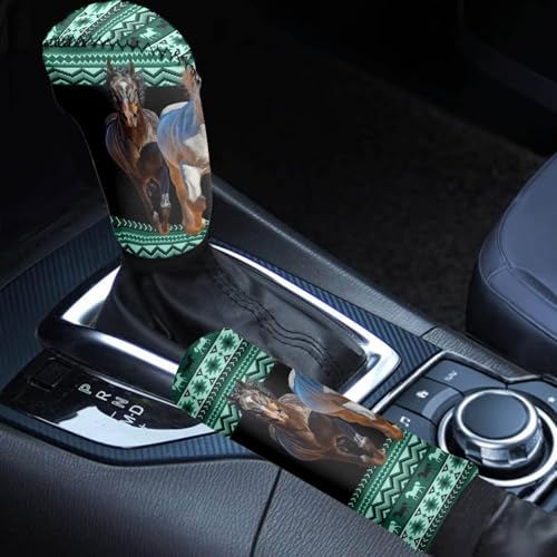 Navajo Horse Ethnic Tribe Print 2 Pieces Car Handbrake Cover Gear Shift Cover Set Dustproof Automotive Handbrake Grip Cover Gear Shift Knob Protector Universal Fit for SUV Sedan Truck - color: Navajo Horse Ethnic Tribe