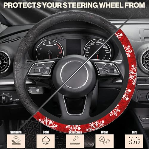 Christmas Snowflakes Steering Wheel Covers Universal 15 Inch Car Wheel Cover,Anti-Slip Breathable Car Accessories Protector Fit for Trucks,Sedans,SUVs,Vans