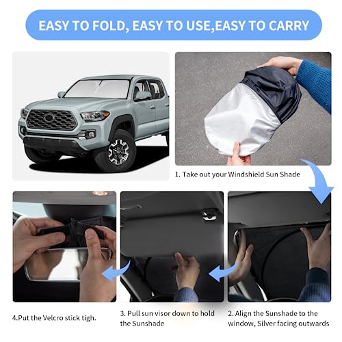 for Toyota Tacoma 2016-2023 2024 2025 2026 Sun Shade Sunshade Windshield Cover - 4 Layers Front Window Shade Custom Fit Tacoma 2Dr 4Dr Pickup Sun Visor 240T Shade Blocks UV Rays Car Accessories - size: for Tacoma 2016-2026