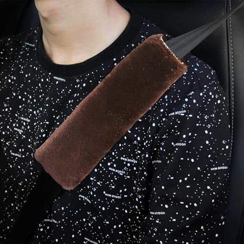 2 Pack Car Seatbelt Covers Shoulder Pad, Soft Faux Sheepskin Seat Belt Shoulder Cover for a Comfortable Driving, Seat Belt Shoulder Strap Covers Helps Protect Your Neck and Shoulder (Coffee) - color: Coffee