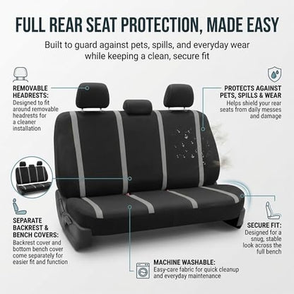 FH Group Car Seat Covers Unique Flat Cloth Full Set Automotive Seat Covers Front Set and Rear Solid Bench Gray Black Seat Covers w. Gift Universal Fit Interior Accessories for Cars Trucks and SUVs - color: Gray